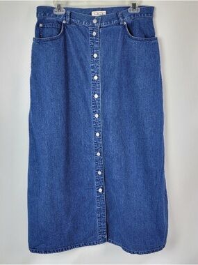 Talbots 100% Cotton Blue Jean Skirt Front Buttons Sz 16 EUC